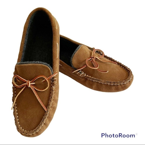 POLO RALPH LAUREN Suede Slip-On Fleece-Lined Moccasin Slipper Size 7D - Picture 1 of 14